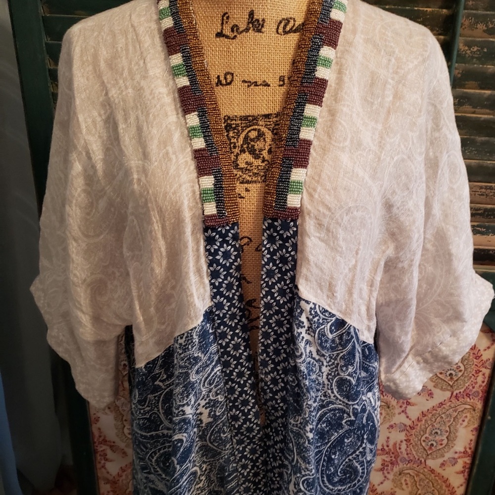 Beaded Jacket in Cream, Browns And Blues